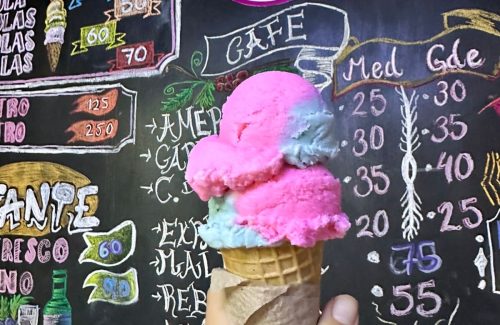 Gelateria Dulce fusión pizarron y helado